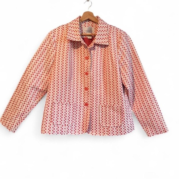 Vintage Susan Graver Pink Polka Dot Blazer Jacket Sz Large - Picture 1 of 6